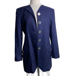 Vtg Jones New York 8 blazer Navy Blue lightweight wool collarless